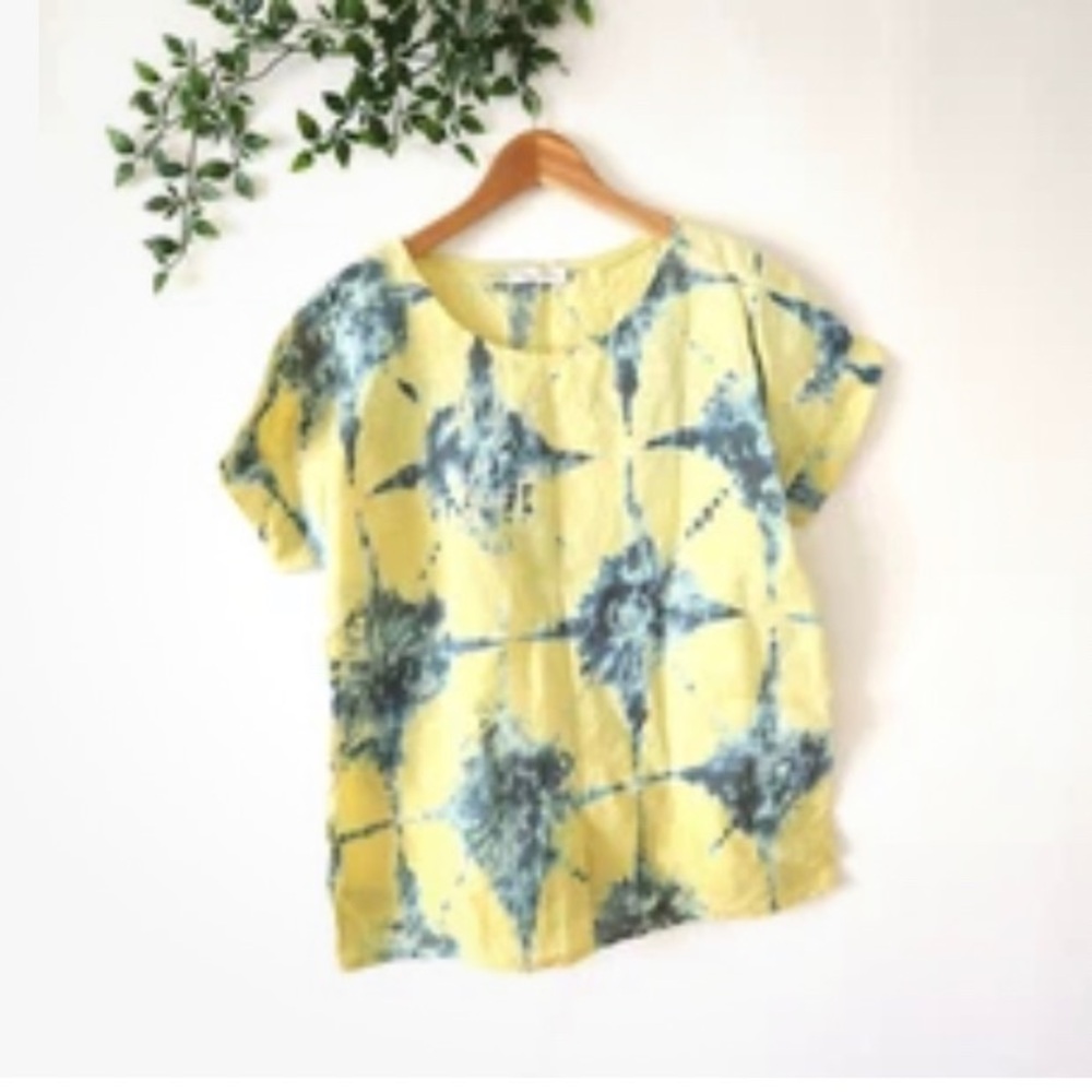Bellambra Made in Italy 100% Linen Tie Dye Top Yellow Green | Size M